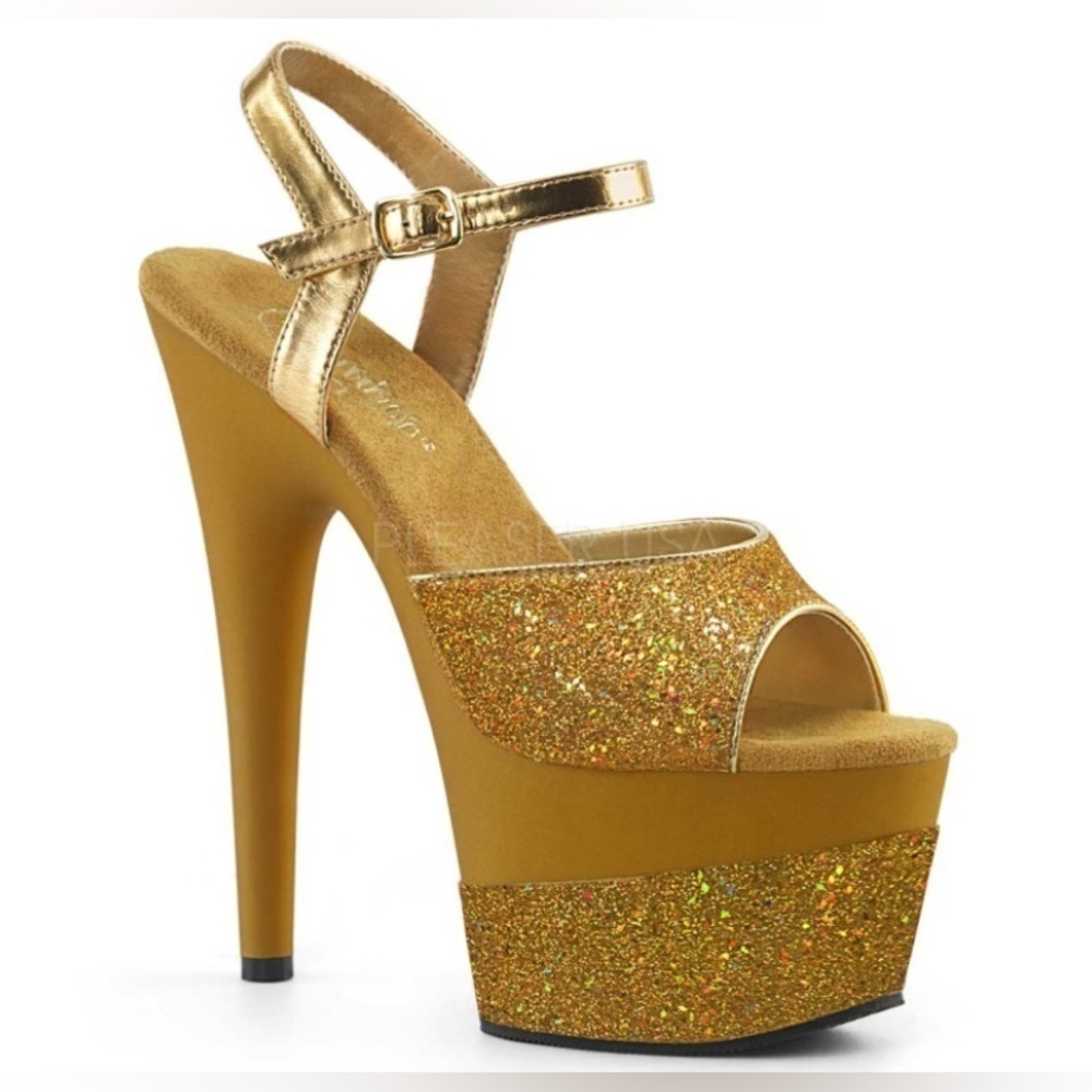 🦋B2G1🦋PLEASER 7" Heel Glitter Wrapped Ankle Strap Sandal Platform Stilettos